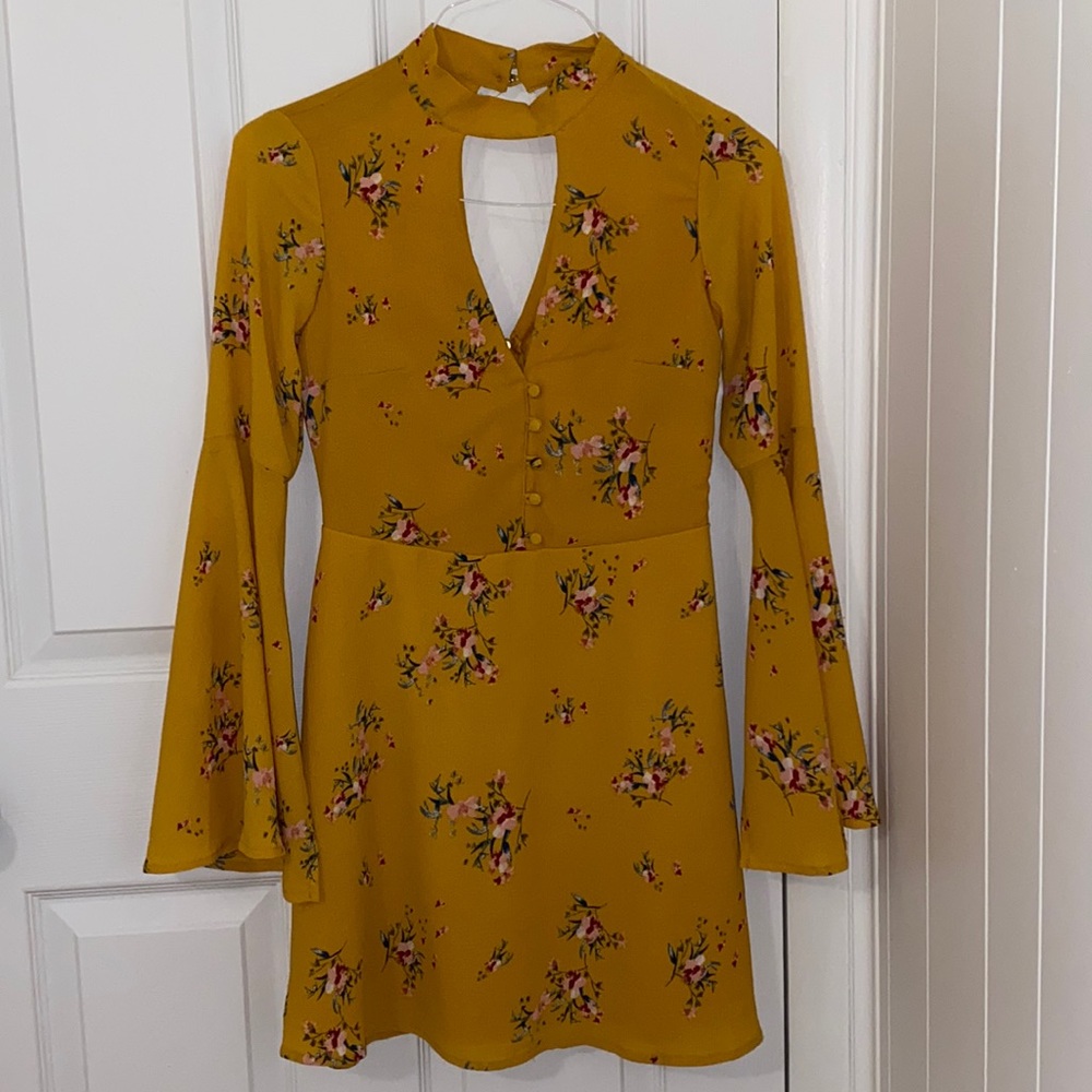 Yellow Floral Long Sleeve Dress